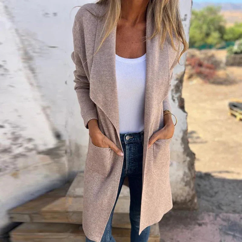 WW | Einfarbiger Mid-Length Cardigan Mantel