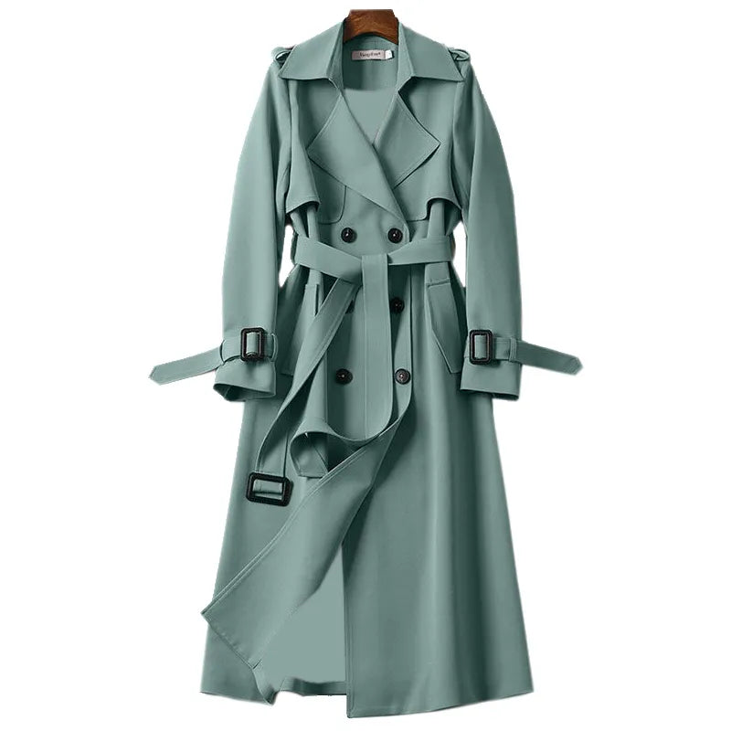 WW | Damen Doppelreihiger Langer Frühlings Trenchcoat