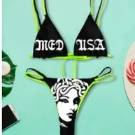WW | Sexy Goth Bikini Frauen Buchstaben Totenkopf Druck Badeanzug Split Badeanzug Hohe Taille Gotische Bikini Set Strandoutfits