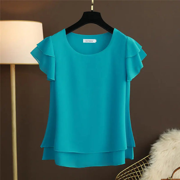 WW | Chiffon Bluse Mit O-ausschnitt Und Kurzen Ärmeln