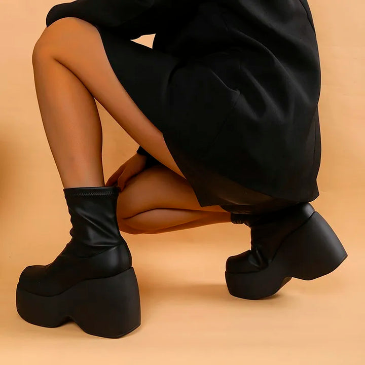 W&W Mode | Gothic Chunky Platform Stiefeletten mit Reißverschluss