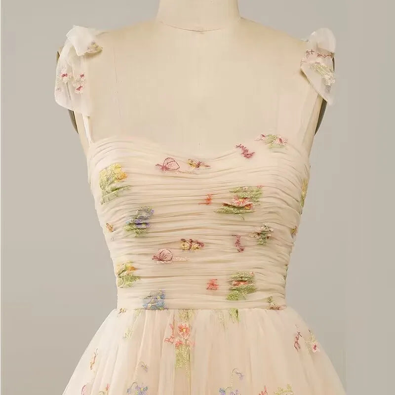 WW | Fairy Forest Green Kurze Prom Kleider Spaghetti-Träger Bunte Blumen Spitze Abend Feier
