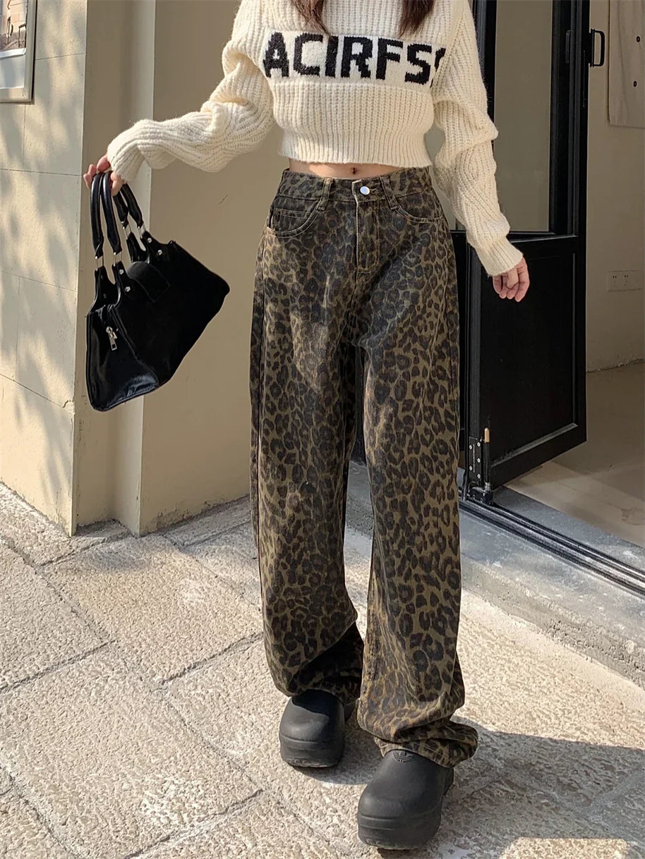WW | Modische Leopardenmuster Jeans Für Damen