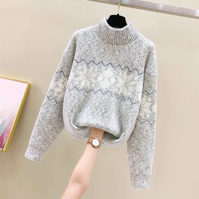 W&W Mode - Hässlicher Weihnachtspulli - Gemütlicher Schneeflocken-Turtleneck