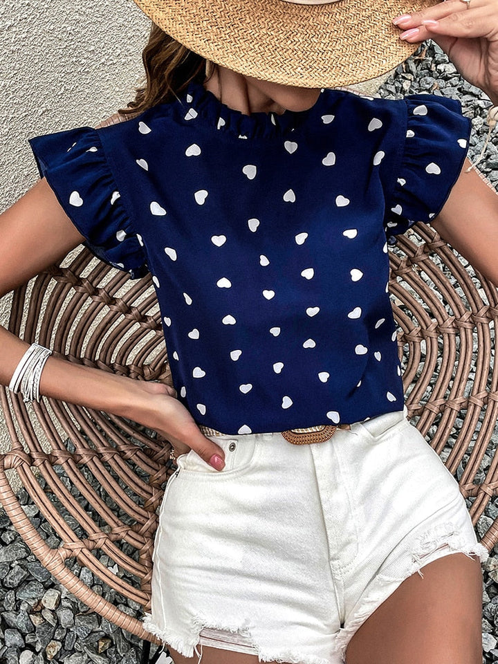 W&W Mode Freizeitbluse | Sommerbluse mit kurzen Ärmeln und Herzdruck