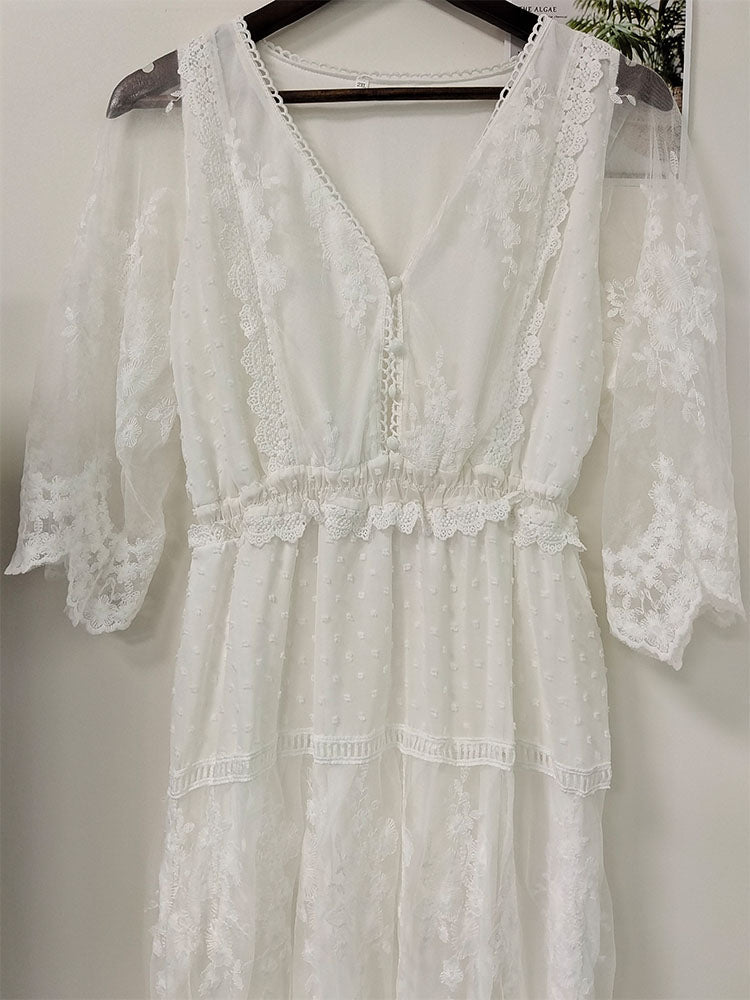 W&W Mode | Cross Halbtransparente Spitzen Maxikleid