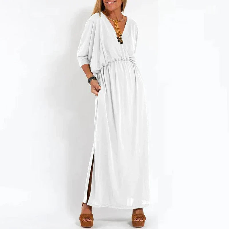 Langes Vintage Kleid mit Seitenschlitz in hoher Taille