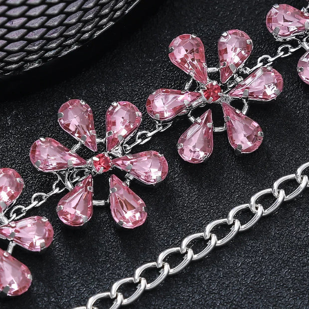 WW | Mode Pink Crystal Flowers Choker Necklace Statement Accessories Mode Frauen Rhinestone Collar Necklace Schlüsselbein Schmuck Ins
