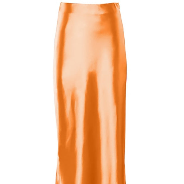 WW | Hochgeschnittener Langer Rock aus Satin-Seide für Frauen