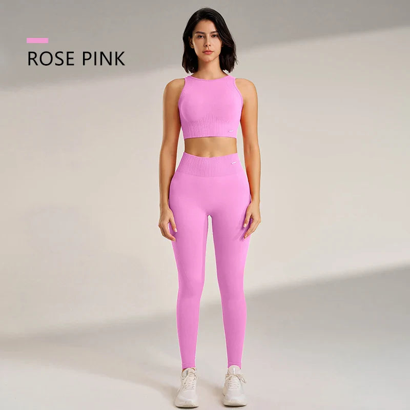 WW | Nahtloses Yoga-satz- Hoch-taillierte Leggings & Top Zweiteiliges Fitness-outfit