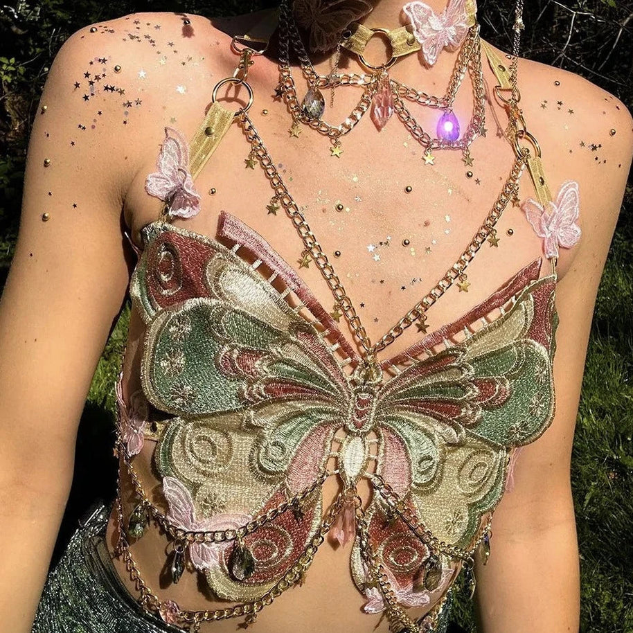WW | Besticktes Y2k Schmetterling Crop Top