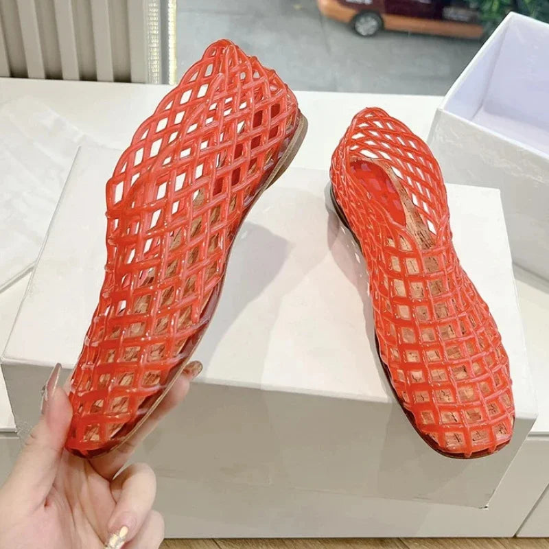 WW | Sommer Jellies Schuhe Frauen Mode Transparent Mesh Hollow Out Strand Schuhe Damen Flache Sandalen Farbige Runde Zehen Jelly Sandalen