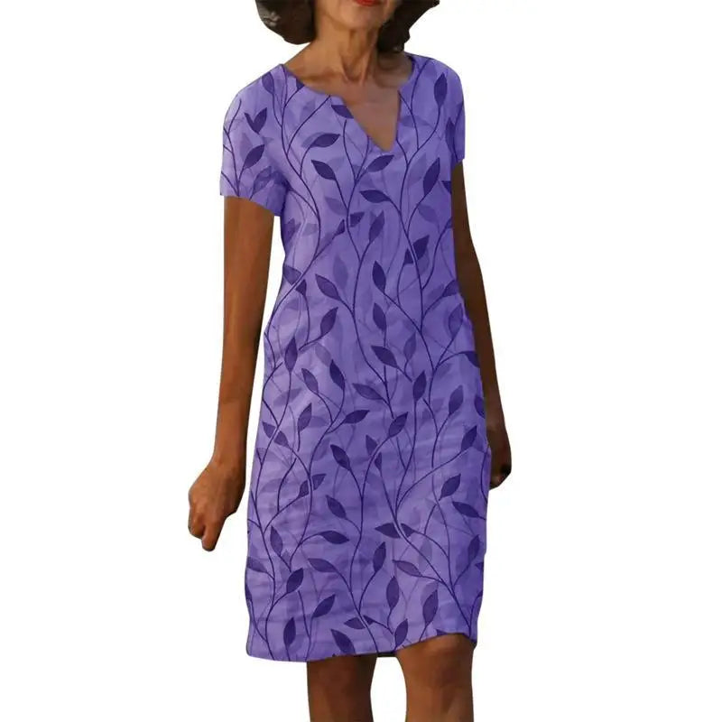 WW | Weinlese Blumen V-Ausschnitt Lang Kleid