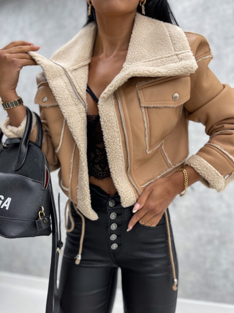 WW | Leder Bikerjacke - trendige Damen Winteroberbekleidung