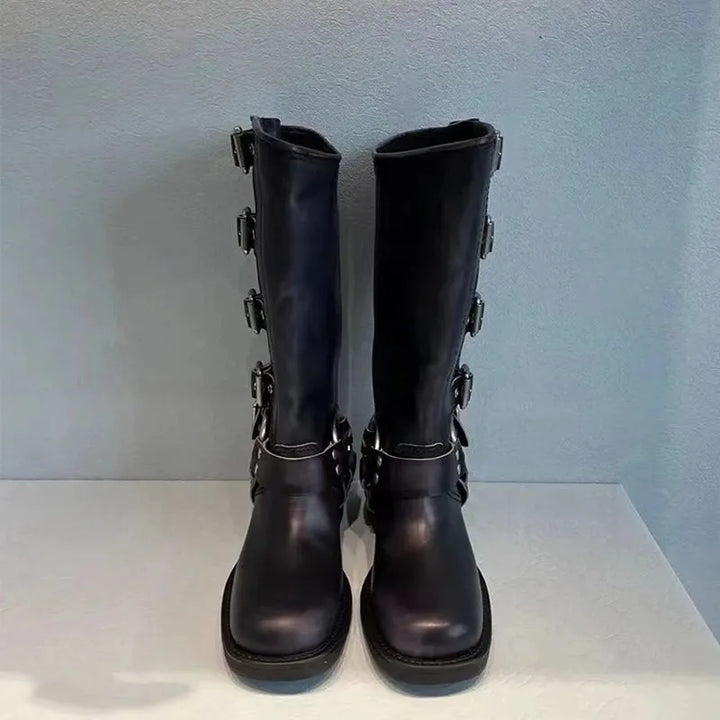 Damenstiefel im Vintage-Stil mit Schnallen und rutschfester Gummisohle
