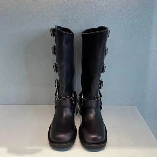 Damenstiefel im Vintage-Stil mit Schnallen und rutschfester Gummisohle