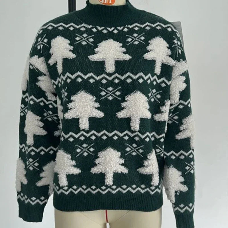 WW - Hässlicher Weihnachtspulli - Gestrickter Pullover mit 3D-Weihnachtsbaum-Print