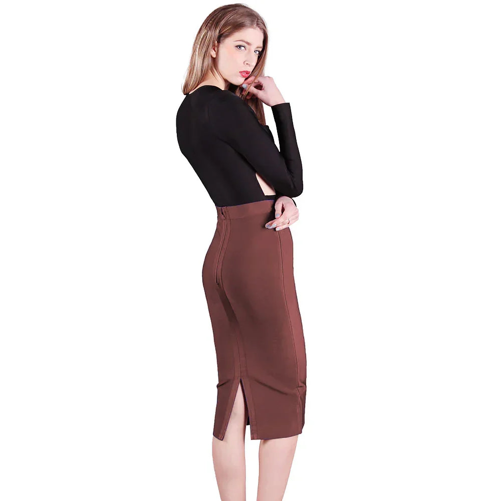 WW | Sexy Qualität Nude Beige Bandage Röcke Midi Frauen Sommer Rot Schlitze Fest Rock Bodycon Hohe Taille Büro Damen Rock