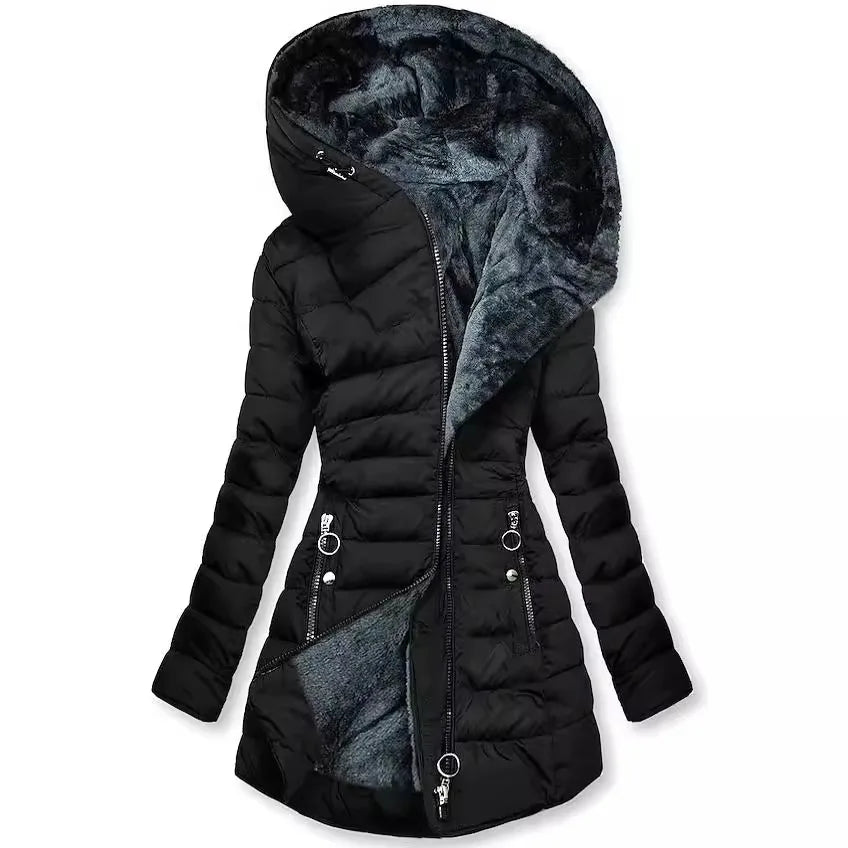 W&W Mode - Wintermantel für Damen - Mit Fellkragen, Kapuze und Reißverschluss