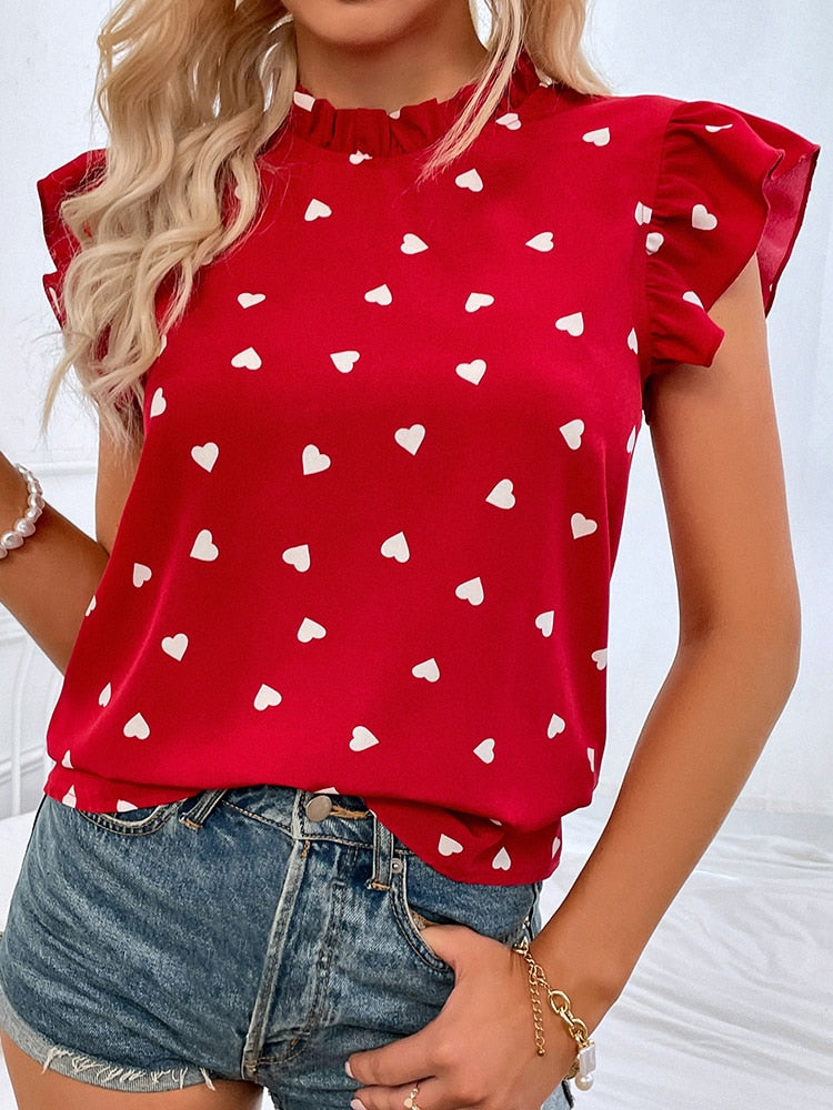 W&W Mode Freizeitbluse | Sommerbluse mit kurzen Ärmeln und Herzdruck
