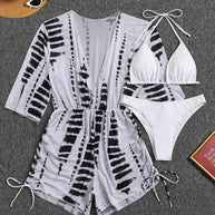 WW | 3 Stück Bikini Tropischer Druck Badebekleidung Halter Schnürseite Badebekleidung Frauen Badeanzug Weiblich Schwimmen Sommer Strandbekleidung