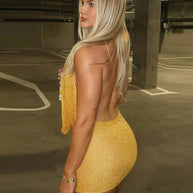 WW | Glitzer Halter Mini Kleid Frauen Strick Rücklos Ärmellos Bodycon Fest Klub Kleider Weiblich Sommer Damen Mode Y2K Roben