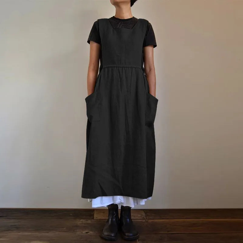 WW | Schürzenkleid aus Leinen- und Baumwollmischung mit Taschen für Frauen Pensacola