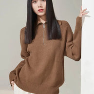 Gestreifter Turtleneck Damenpullover mit Reißverschluss