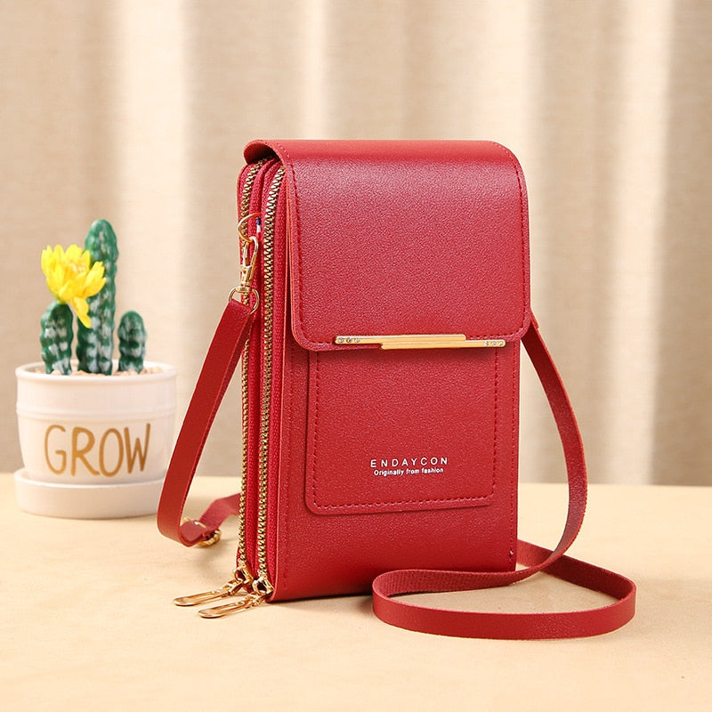 WW Leder Smartphone Clutch | Damen Handtasche mit Touchscreen-Fenster