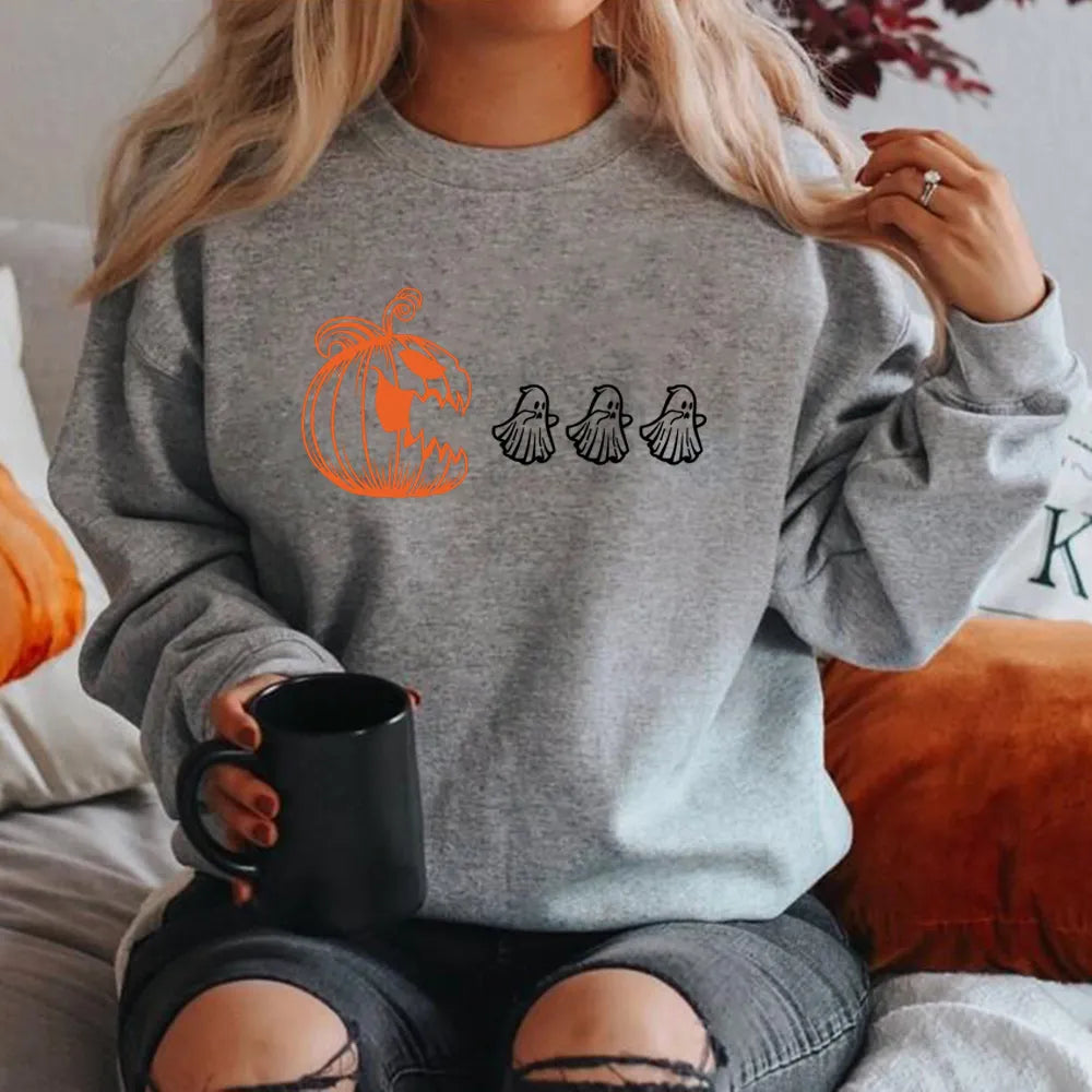 W&W Mode - Damen Halloween Kürbis und Geist Sweatshirt