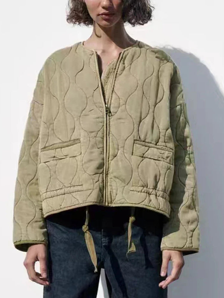W&W Mode | Gepolsterte Uni-Farbe Reißverschlussjacke