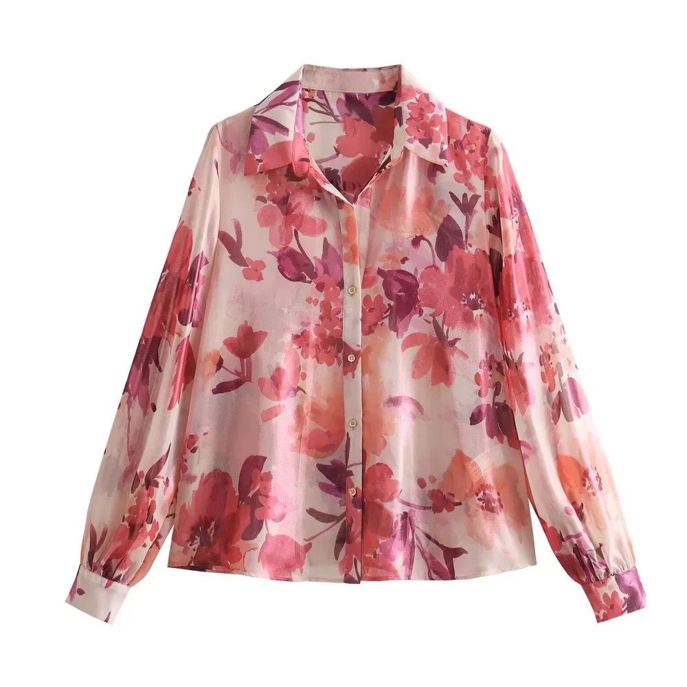 WW | Taop&Za Damen Temperament Locker Sitzendes Blumenmuster Langarmshirt/Hoch Taillierter Plissierter Rock Halber Rock