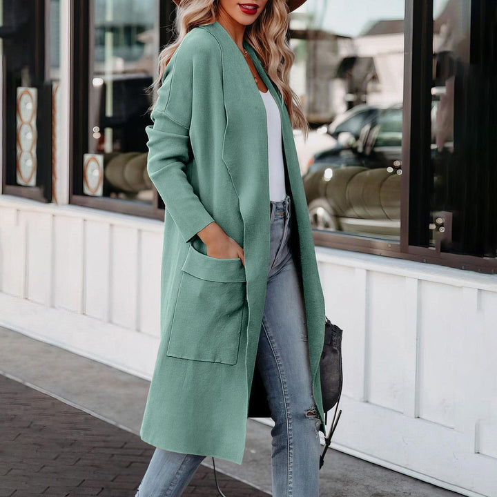W&W Mode - Stilvoller Damen Freizeit langer einfarbiger Mantel mit Taschen