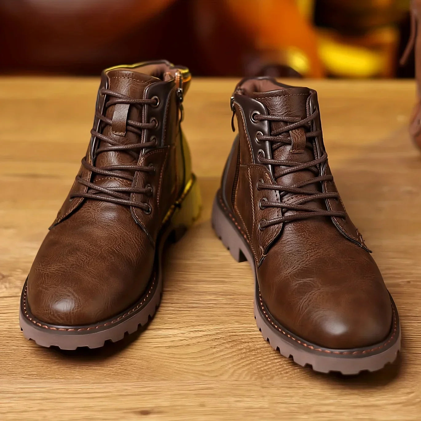 WW | Klassische Herren Lederstiefeletten Mit Robuster Sohle Und Seitlichem Reißverschluss
