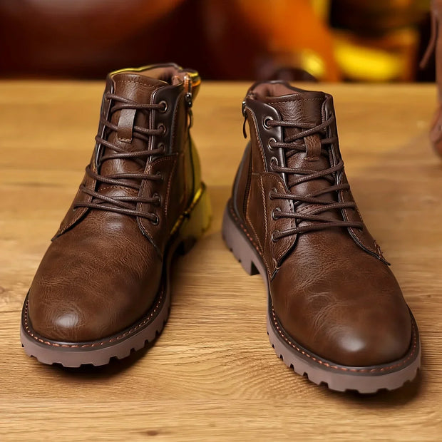WW | Klassische Herren Lederstiefeletten Mit Robuster Sohle Und Seitlichem Reißverschluss