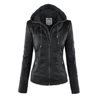 WW Lederimitat Mantel | Damen Kapuzenjacke: Basic PU-Jacke