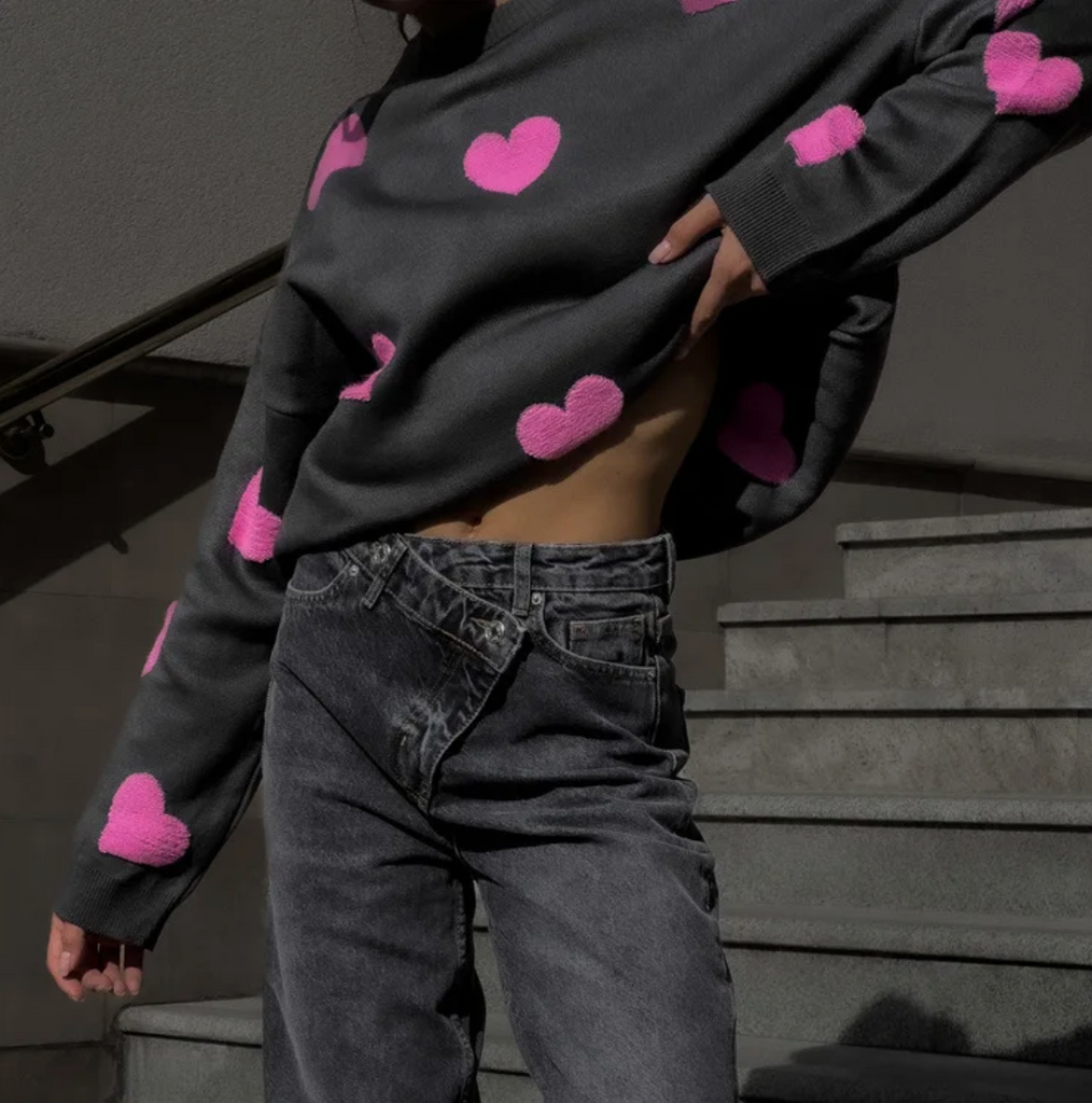 WW - Damen Herzdruck Oversized Pullover