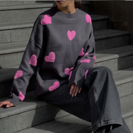 WW - Damen Herzdruck Oversized Pullover