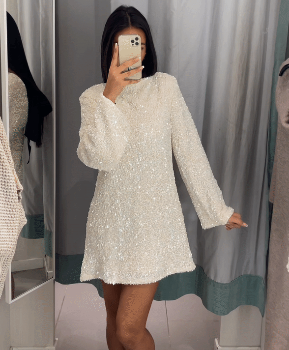W&W Mode Kleid | Elegantes Glitzerkleid mit Schleifenverschluss am Rücken