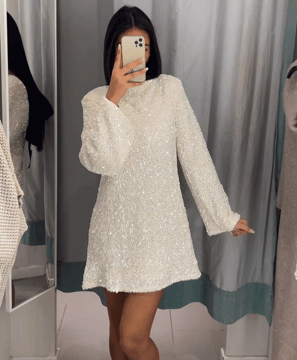 WW | Kleid Chic Lange Ärmel, Glitzernde Pailletten Perfekt für Festliche Anlässe