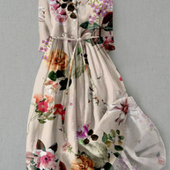 WW | Leinenkleid Mit Blumenmuster Und Knopfleiste Für Damen