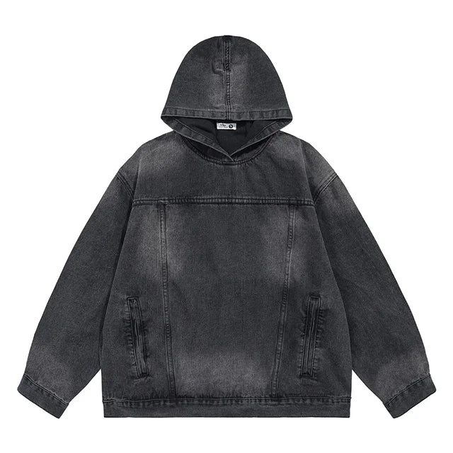 WW | Washed-Denim-Jacke mit Kapuze