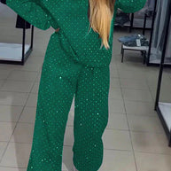 WW | Schweiß Set Glitzernd Bequem Jogging Set Damenbekleidung