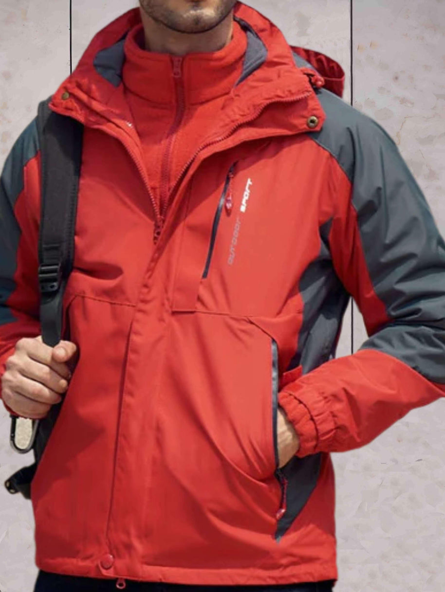 WW | Wind- und wasserdichte Wanderjacke mit Kapuze, Taschen und doppeltem Reißverschluss und Knopfverschluss