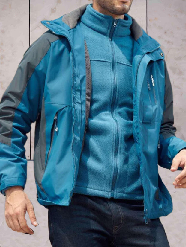 WW | Wind- und wasserdichte Wanderjacke mit Kapuze, Taschen und doppeltem Reißverschluss und Knopfverschluss