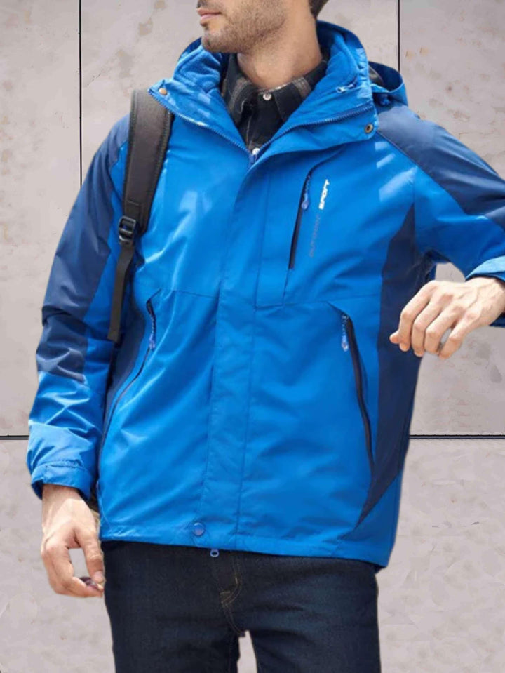 W&W Mode | Wind- und wasserdichte Wanderjacke mit Kapuze, Taschen und doppeltem Reißverschluss und Knopfverschluss