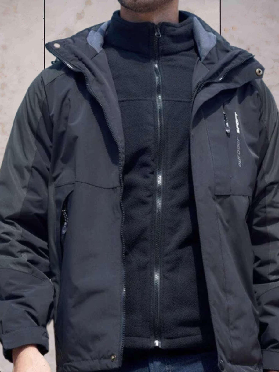 WW | Wind- und wasserdichte Wanderjacke mit Kapuze, Taschen und doppeltem Reißverschluss und Knopfverschluss