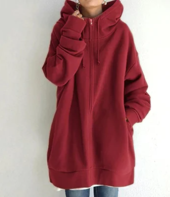 Rot Winter-Kapuzenpullover mit Reißverschluss