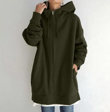 Armeegrün Winter-Kapuzenpullover mit Reißverschlussr