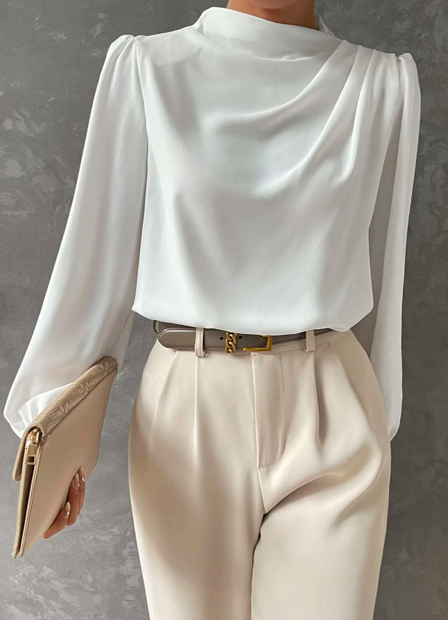 W&W Mode | Elegante, Unifarbene Bluse Mit Stehkragen